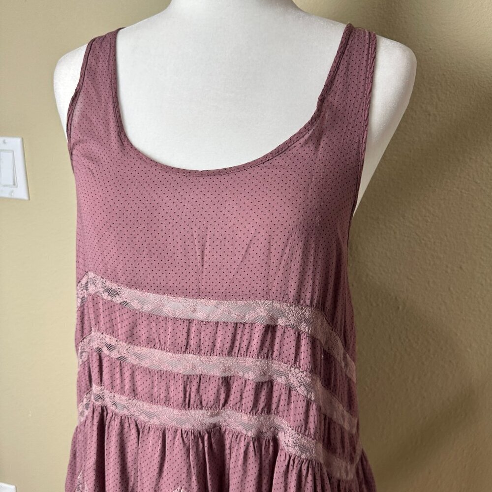 FREE PEOPLE Voile Lace Trapeze Sip Dress Mauve Polka Dot Size Small - Picture 4 of 15